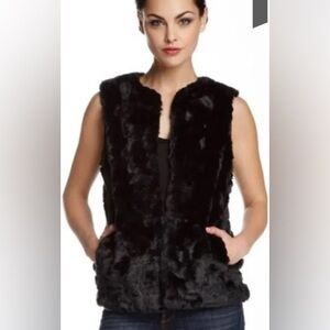 French Connection Baddie Black Faux Fur Vest | Statement Layering Piece | Sz 14
